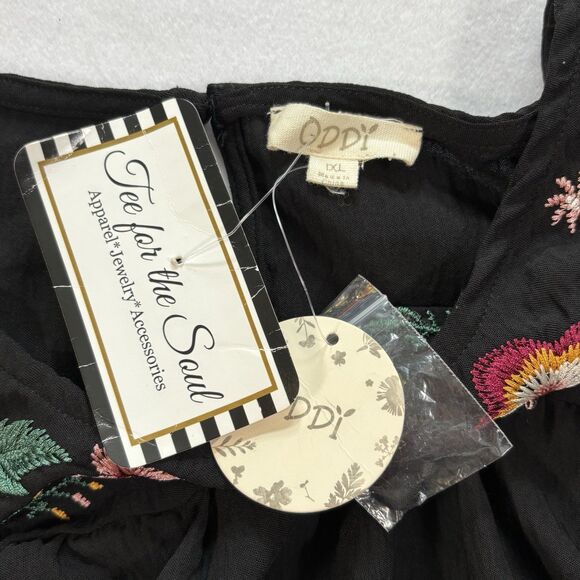 ODDY Peasant Top Black Embroidered Boho Indie Hipster Summer Blouse - Picture 7 of 9